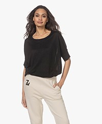 Repeat Linen Sweater with Half-length Sleeve - Black