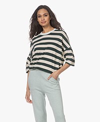 bassike Stripe Slouch Heritage Bio-Katoenen T-shirt - Malachite Salt 
