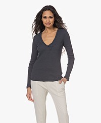 James Perse Ribbed Sweater with V-neck - Blue Black