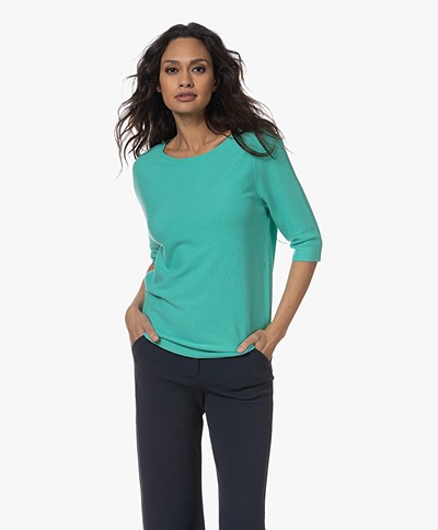 KYRA Brenda Garter Stick Short Sleeve Sweater - Bright Jade