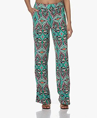 KYRA Chantal Ikat Print Viscose Blend Pants - Bright Jade
