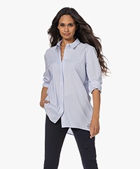 Penn&Ink N.Y Poplin Krijtstreep Overhemdblouse - Blauw/Wit