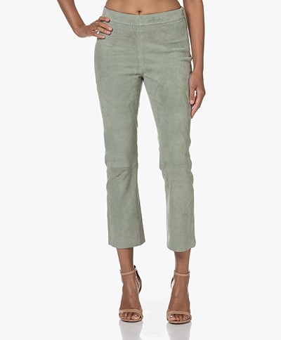LaSalle Suede  Leather Cropped Pants - Sage