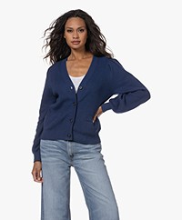 Repeat Buttoned V-neck Cardigan with Balloon Sleeves - Saphire