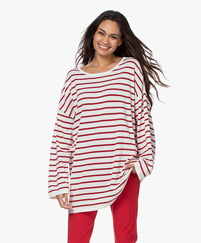 Woman By Earn Meike Pure Cotton Striped Sweater - Tomato Red