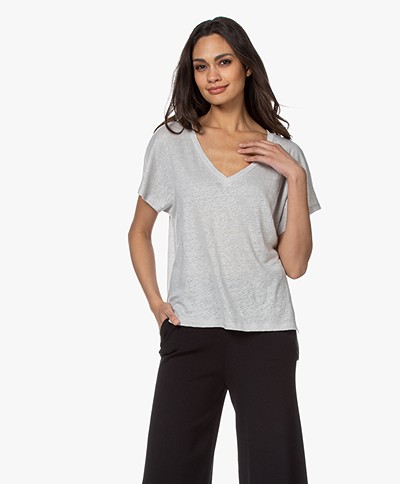 Drykorn Svana Linen V-neck T-shirt - Light Grey
