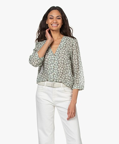indi & cold Floral Printed Voile Blouse - Agua