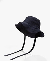 Pomandère Katoen-linnenmix Bucket Hat - Navy Blauw
