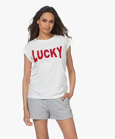 by-bar Lucky Flock Print T-shirt - Off-white/Rood