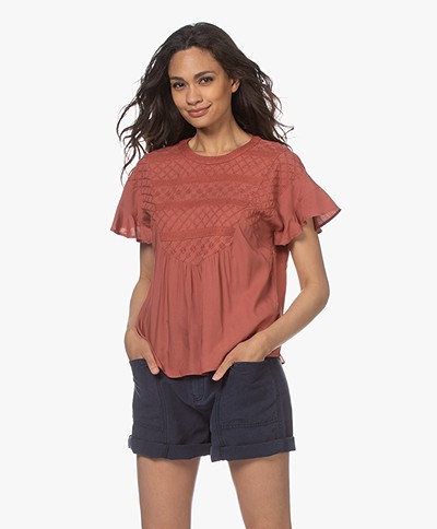 indi & cold Short Sleeve Embroidered Blouse - Terracota