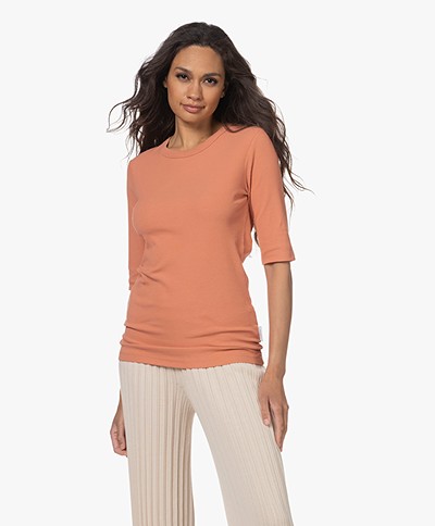 Penn&Ink N.Y Cotton T-shirt with Halflength Sleeves - Butternut