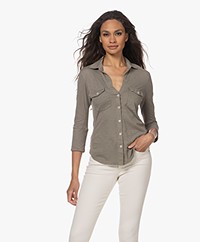 James Perse Contrast Panel Jersey Blouse - Greystone