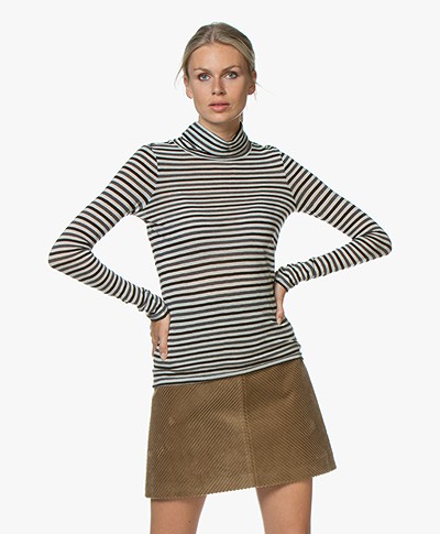 Pomandère Striped Wool Blend Turtleneck T-Shirt - Black/Grey/Off-white