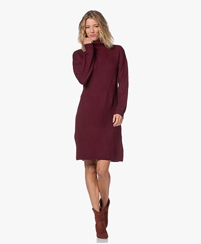 Repeat Knitted Turtleneck Dress in Merino Wool - Wine