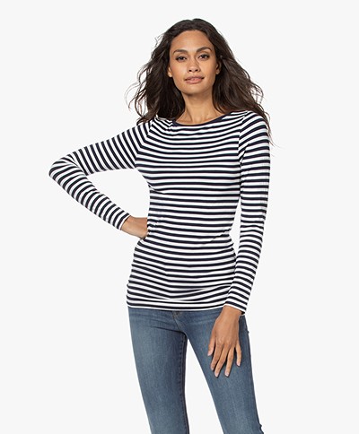 Majestic Filatures Soft Touch Striped Long Sleeve - Marine