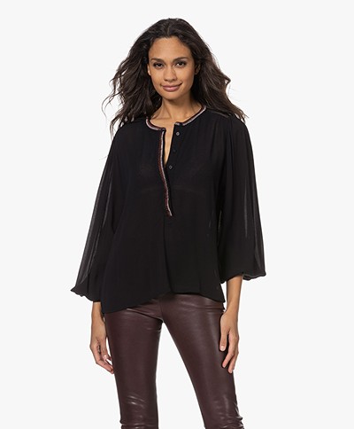 by-bar Iris Embroidered Viscose Blouse - Jet Black
