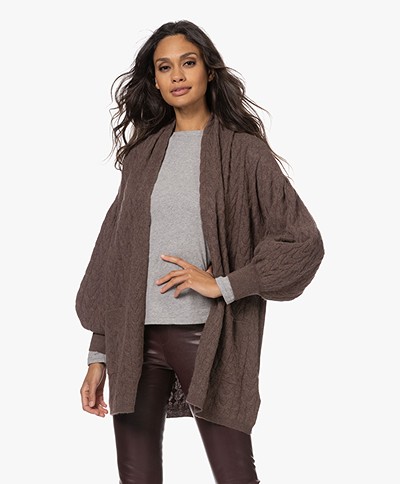 Repeat Organic Cashmere Open Cablestitch Cardigan - Wood