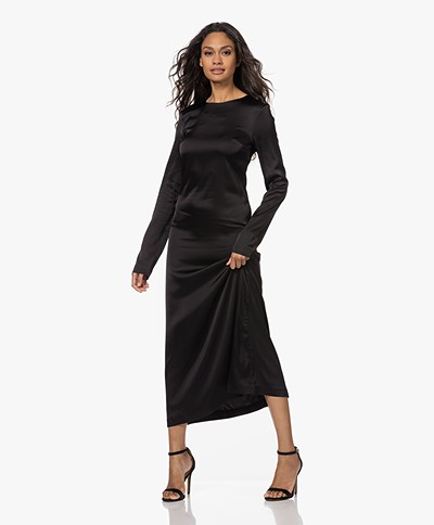 Róhe Surya Satin Maxi Long Sleeve Dress - Black 