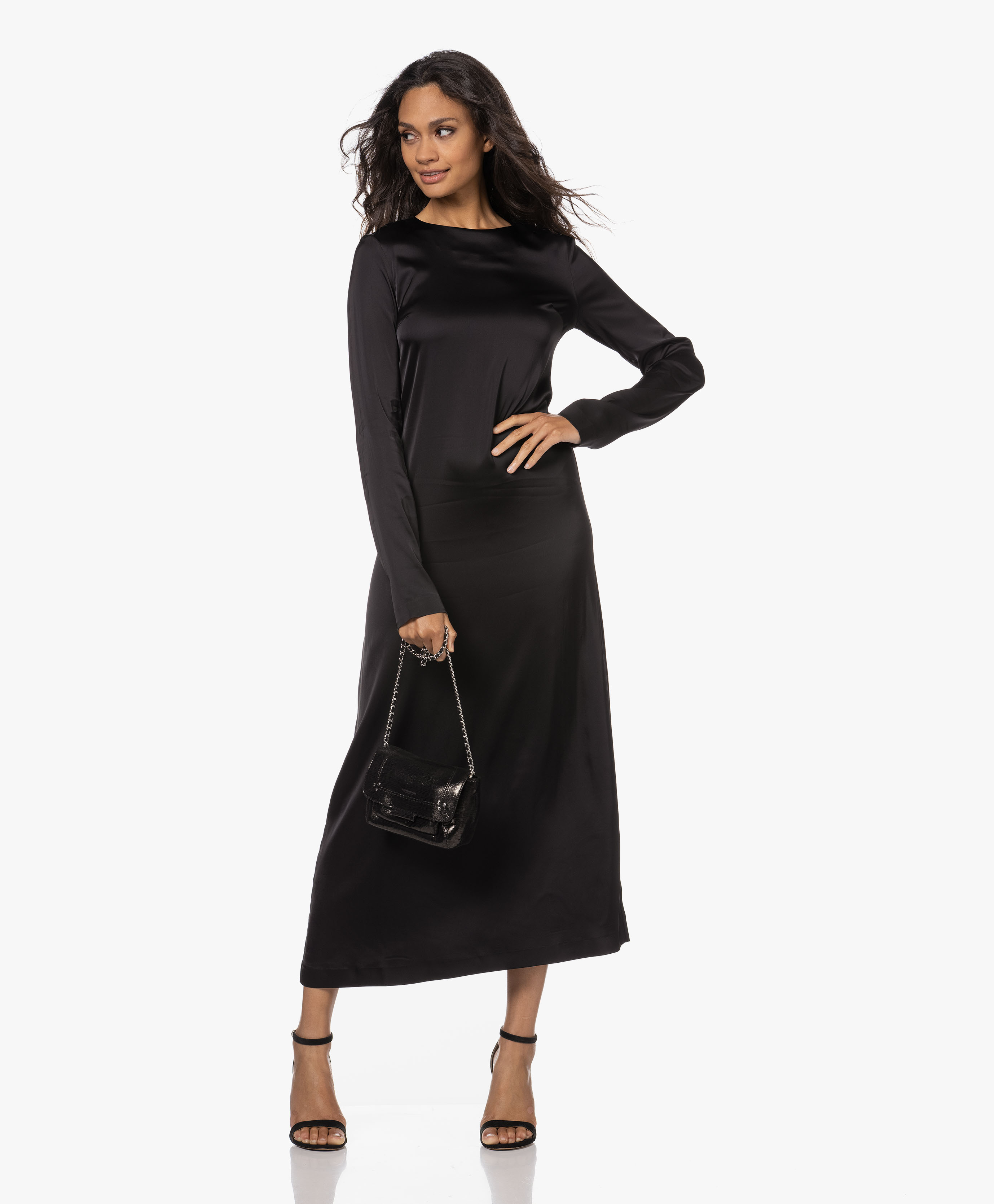 Róhe Surya Satin Maxi Long Sleeve Dress - Black - 405-33-108 138 - noir