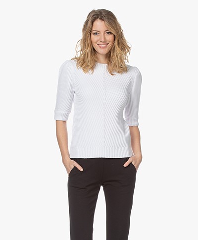 Repeat Cotton Sweater with Elbow-length Sleeves - White