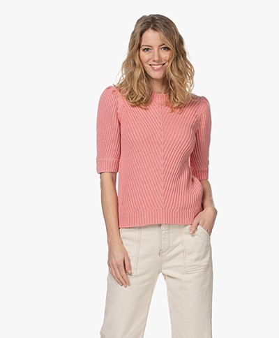 Repeat Cotton Sweater with Elbow-length Sleeves - Watermelon