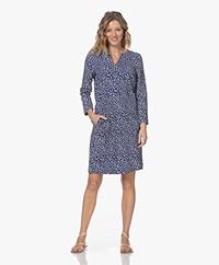 KYRA Nina Viscose Blend Jersey Split Neck Print Dress - Strong Blue