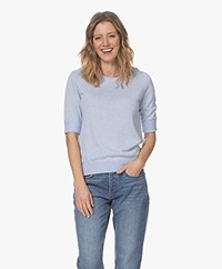 Repeat Bio Cotton Blend Sweater with Elbow-length Sleeves - Light Blue