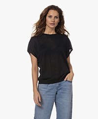 Repeat Linen Short Sleeve Sweater - Black