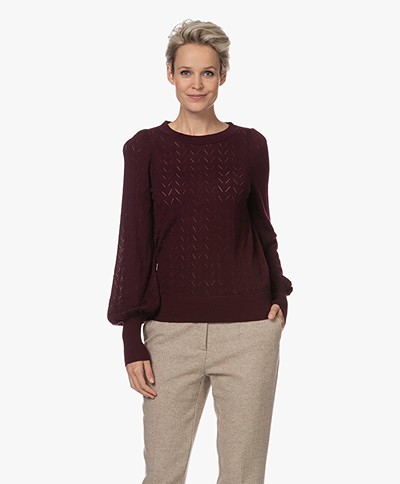 Plein Publique La Daisy Merino Wool Ajour Sweater - Burgundy