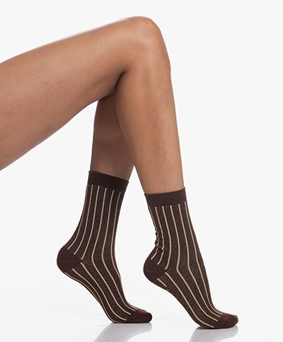 Monk & Anna Striped Lurex Socks - Mahogany