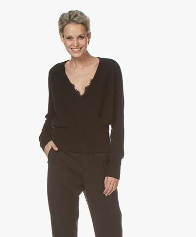 Repeat Cashmere Wrap Front Sweater - Black