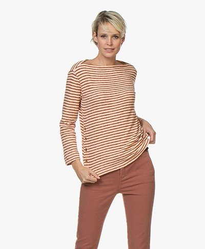 By Malene Birger Striped Boat Neck T-shirt - Pink Sand