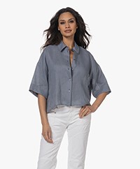 Drykorn Yarika Cropped Linen Shirt - Grey-Blue
