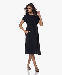 LaSalle Viscose-Linen Short Sleeve Dress  - Navy