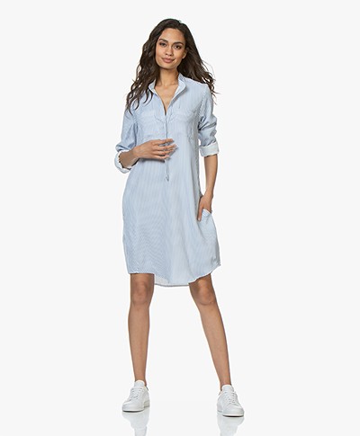 Woman by Earn Ted Fancy Striped Shirt Dress - Light Blue/White