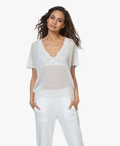 Zadig & Voltaire Indy Open Knit T-shirt with Sequins - White