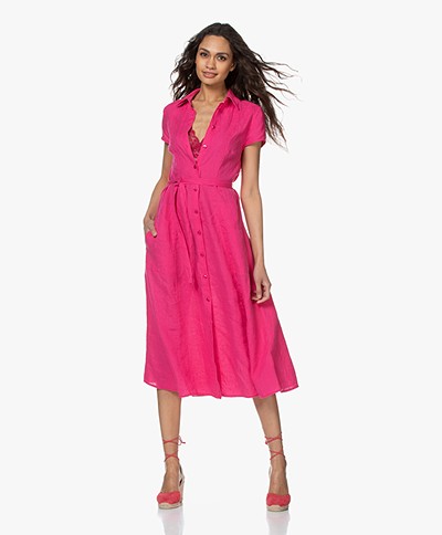 Kyra & Ko Pebble Linen Midi Shirt Dress - Pink