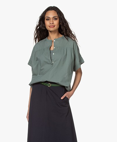 by-bar Bo Cotton Short Sleeve Blouse - Olive
