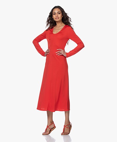 Filippa K Rosaline Tech Jersey Fit & Flare Dress - Red Orange