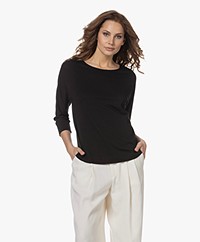 Repeat Lyocell and Cotton T-shirt with Cropped Sleeves - Black