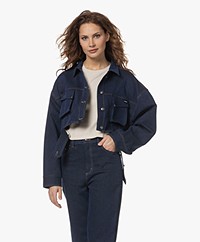 ROTATE Cropped Stretch Denim Jacket - Medium Blue Denim