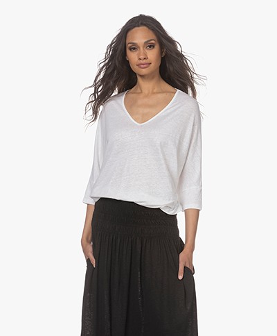 Majestic Filatures Linen T-shirt with Cropped Sleeves - White
