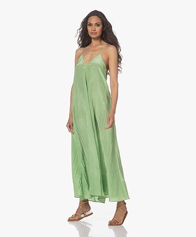 Closed Crinkle Satin Maxi Dress - Apple Green