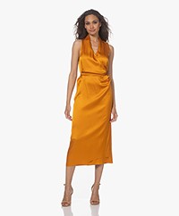 Vince Sleeveless Satin Midi Wrap Dress - Burnt Orange