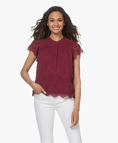 indi & cold Embroidered Chiffon Short Sleeve Blouse - Cereza