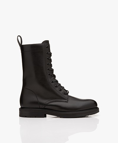 Closed Leather Laced Boots - Black