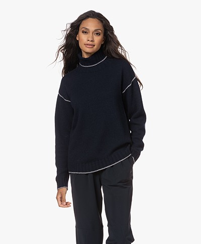 Belluna Snow Wool Blend Turtleneck Sweater - Navy/Grey