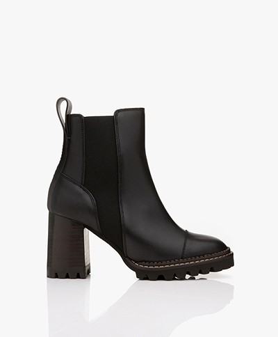 See by Chloé Leather Chelsea Boots with Heel - Black