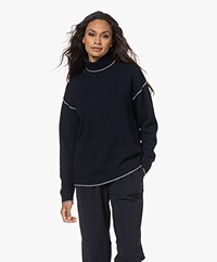 Belluna Snow Wool Blend Turtleneck Sweater - Navy/Grey