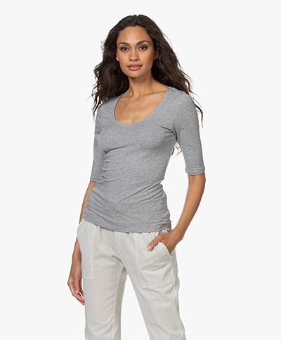 Filippa K Cotton Stretch Scoop Neck T-shirt - Grey Melange